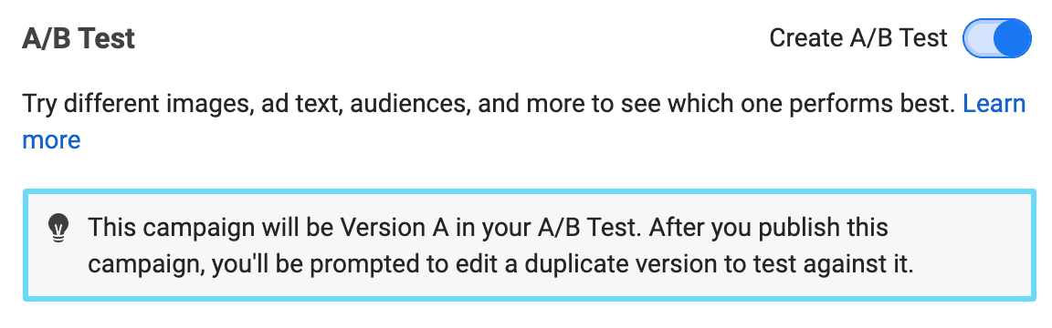 Facebook Ads Manager A/B Test