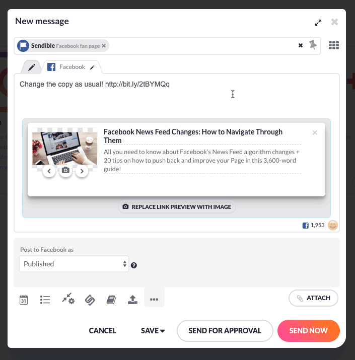 Gif of composing a Facebook post on Sendible