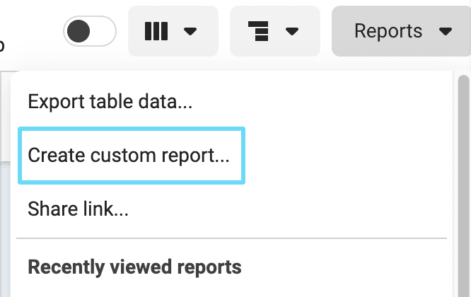 Facebook Ads Manager create custom report