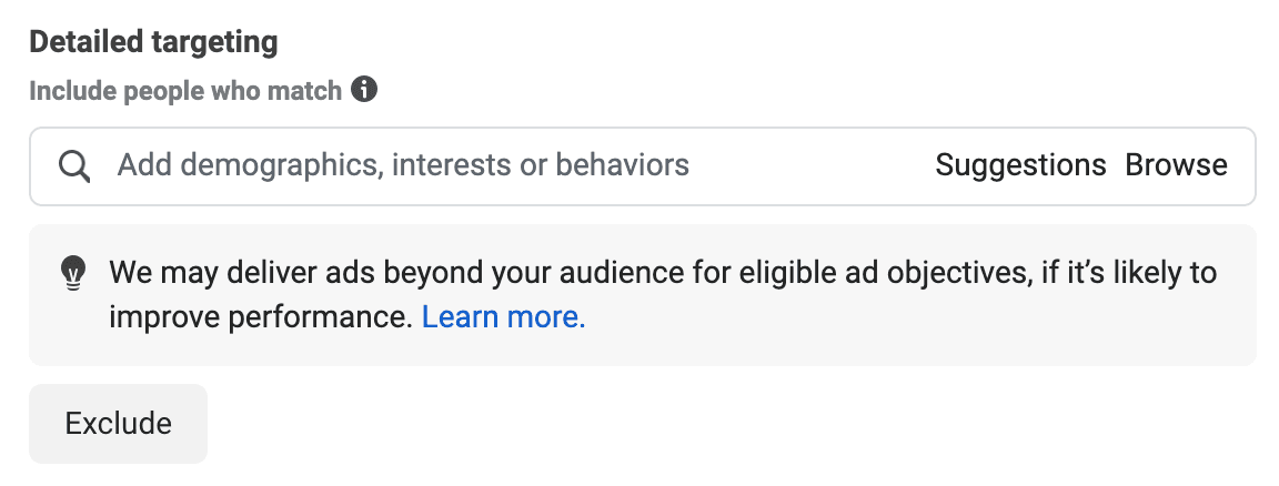 Facebook Ads Manager detailed targeting