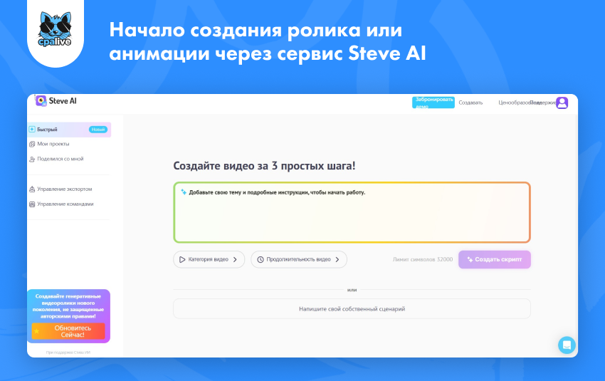 Старт работы по созданию анимированных креативов и видеороликов с помощью сервиса Steve AI | CPA Live