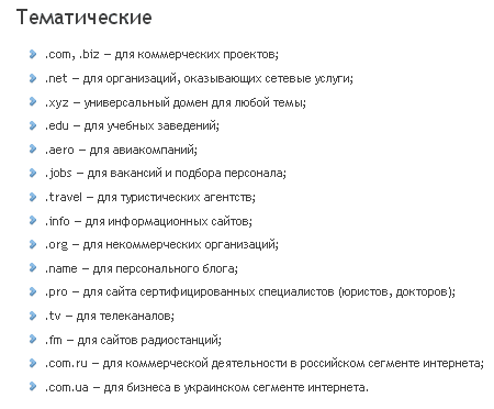 выбрать доменное имя сайта в зоне ru