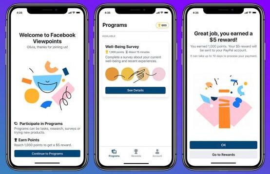 Facebook выпустил приложение Viewpoints, которое позволит пользователям зарабатывать на прохождении опросов