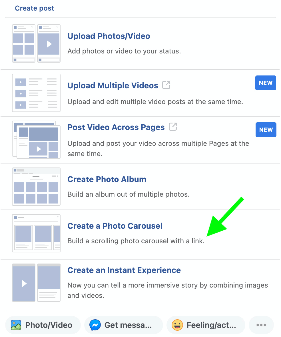 image of how to create Facebook carousel post in Business Manager, Step 2