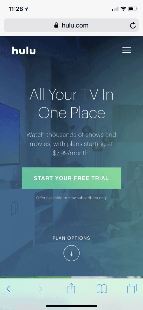 Example of a Hulu mobile landing page