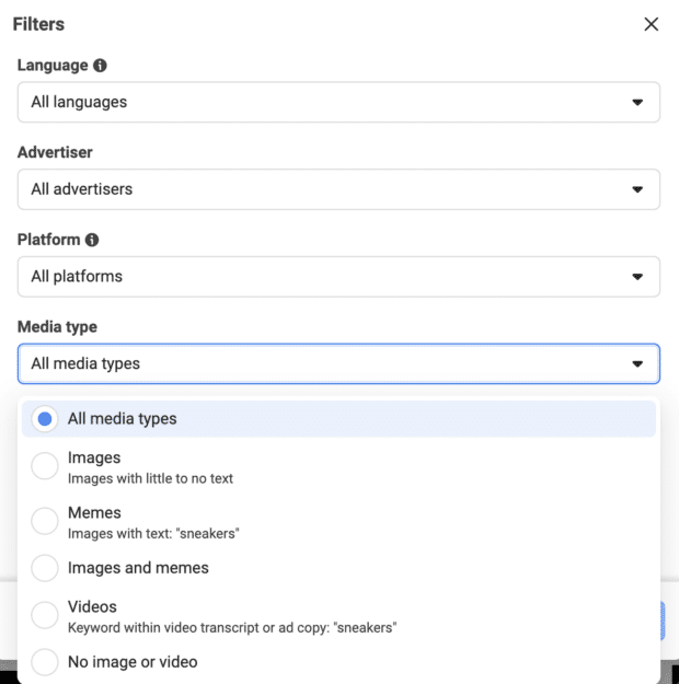 filter by media type option