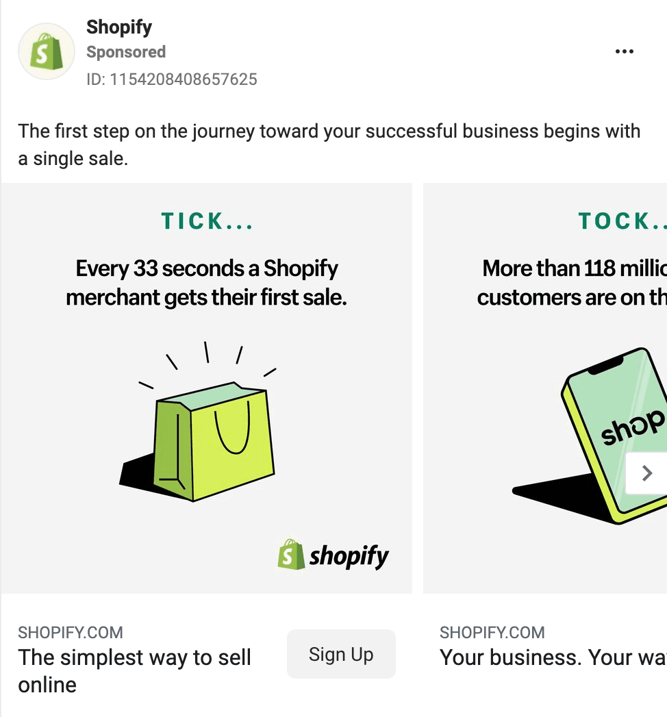 image of Facebook carousel ad from Shopify