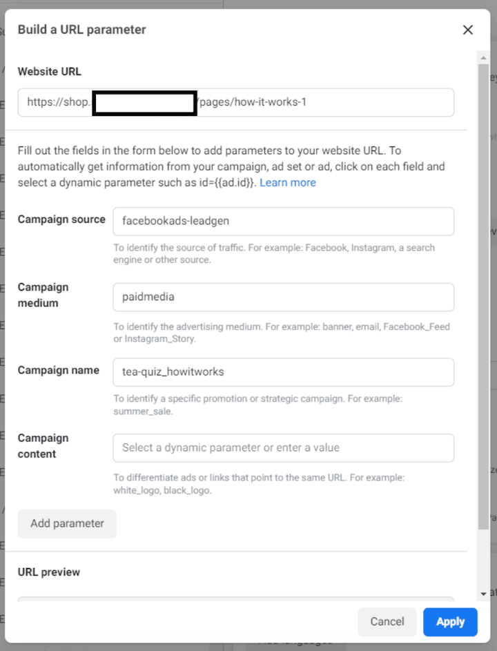 facebook ads UTM builder