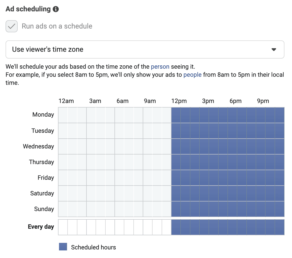 Facebook Ads Manager ad scheduling