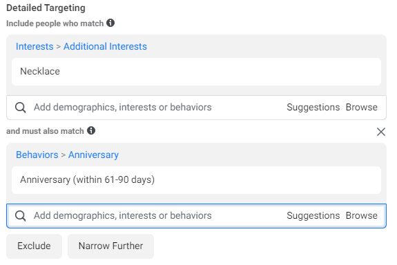 combining interests with behaviors in Facebook detailed targeting