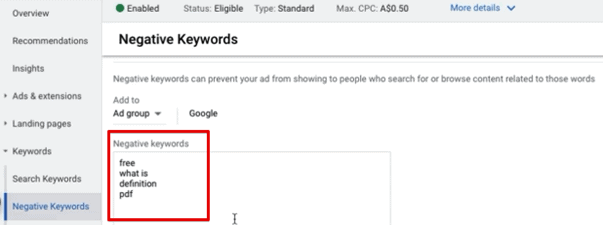 Writing down your negative keywords