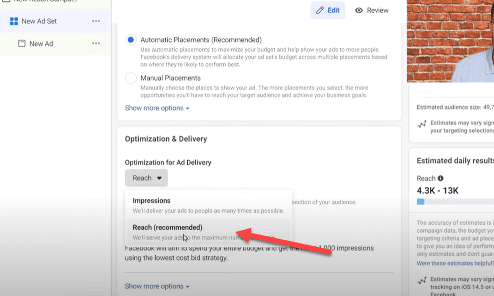 Optimization for ad delivery for Reach campaigns