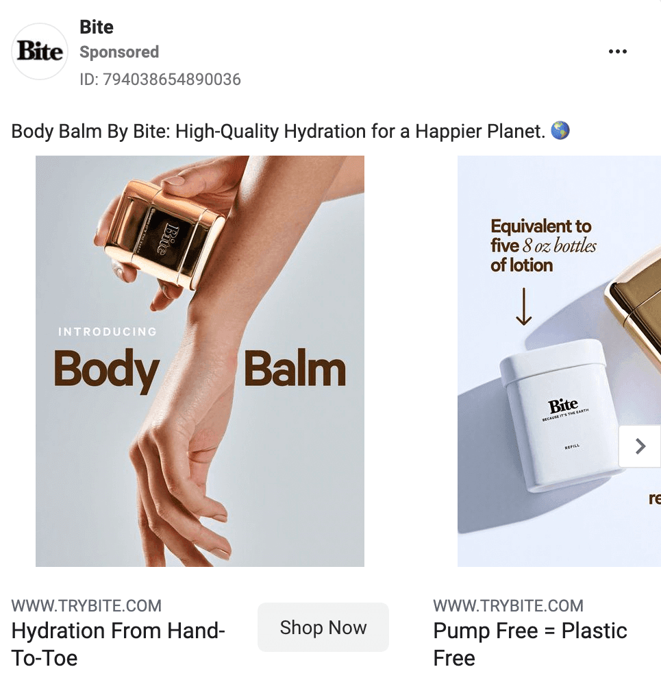 image of Facebook carousel ad from Bite
