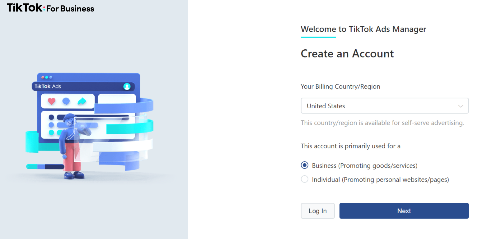tiktok ads manager first step signup