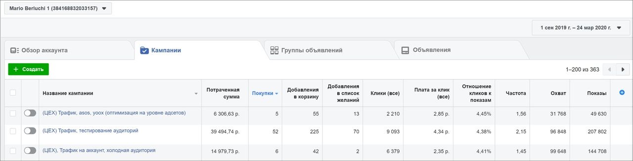 Всего на рекламу по холодным аудиториям потратили 60 779 ₽