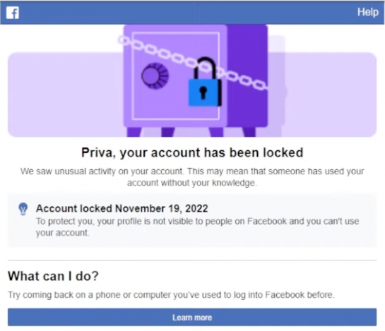 Facebook 要求從之前的設備登錄或繞過您的帳戶已被鎖定 Facebook