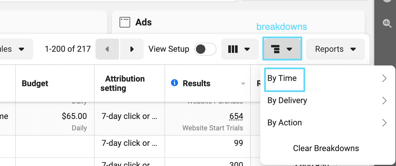 Facebook Ads Manager breakdowns