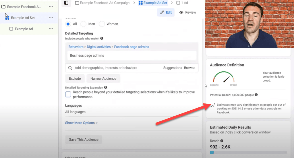 Audience size for Facebook ads