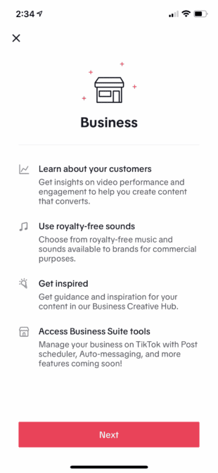 TikTok business account signup