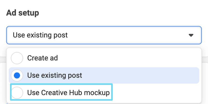 Facebook Ads Manager use creative hub mockup