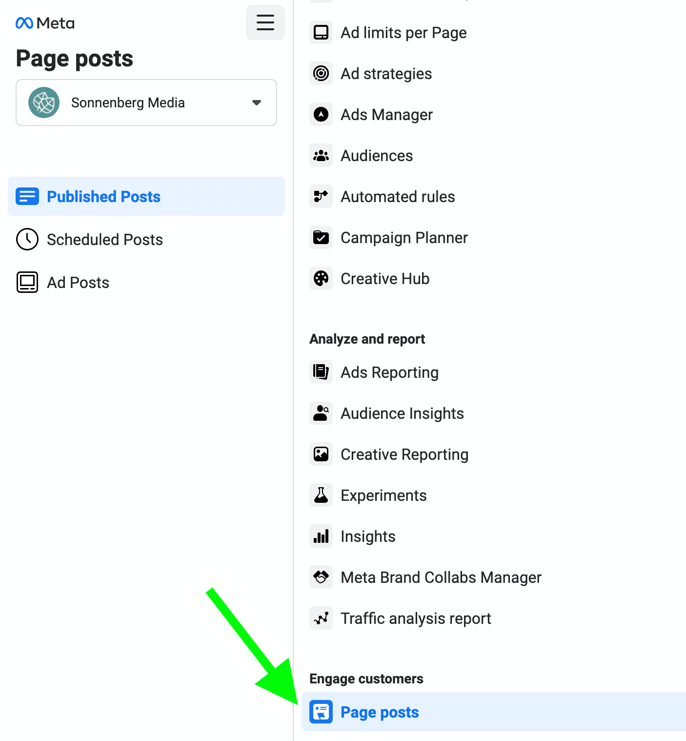 image of how to create Facebook carousel post in Business Manager, Step 1