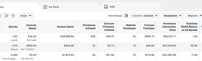 Создайте пользовательский отчет о снимке ROI в Facebook Ads Manager, шаг 9 Создайте пользовательский отчет о снимке ROI в Facebook Ads Manager, шаг 9