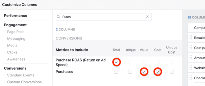 Создайте пользовательский отчет о снимке ROI в Facebook Ads Manager, шаг 5 Создайте пользовательский отчет о снимке ROI в Facebook Ads Manager, шаг 5
