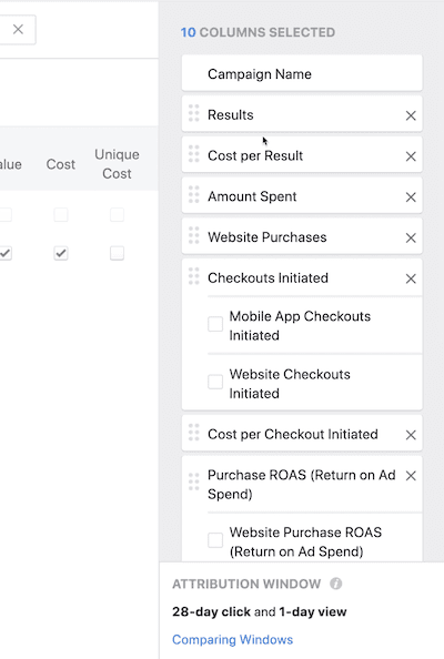 Создайте пользовательский отчет о снимке ROI в Facebook Ads Manager, шаг 6 Создайте пользовательский отчет о снимке ROI в Facebook Ads Manager, шаг 6