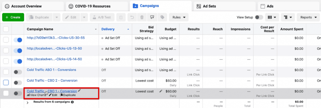 Accessing a CBO campaign from Facebook Ads Manager Accessing a CBO campaign from Facebook Ads Manager