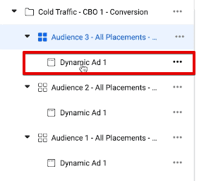 Verifying the functioning of a CBO campaign by accessing the dynamic ads of the campaign Verifying the functioning of a CBO campaign by accessing the dynamic ads of the campaign