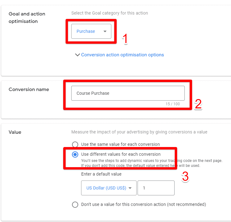 Conversion configuration in the Ads account Conversion configuration in the Ads account