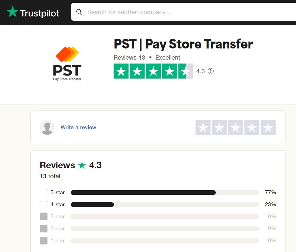 Сервис PST представлен на Trustpilot Сервис PST представлен на Trustpilot