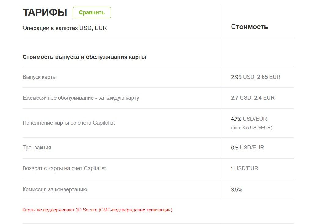 Тарифы по массовому выпуску карт Capitalist Тарифы по массовому выпуску карт Capitalist