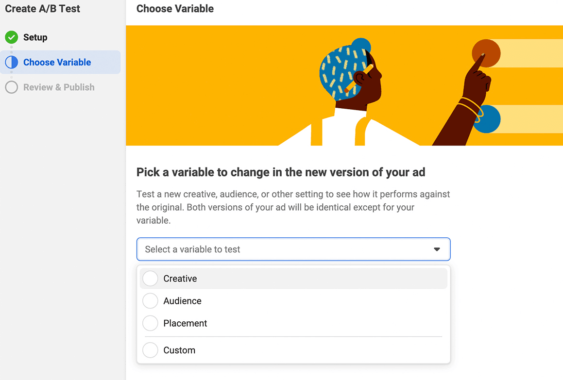 image of Choose Variable step for A/B test in Ads Manager image of Choose Variable step for A/B test in Ads Manager