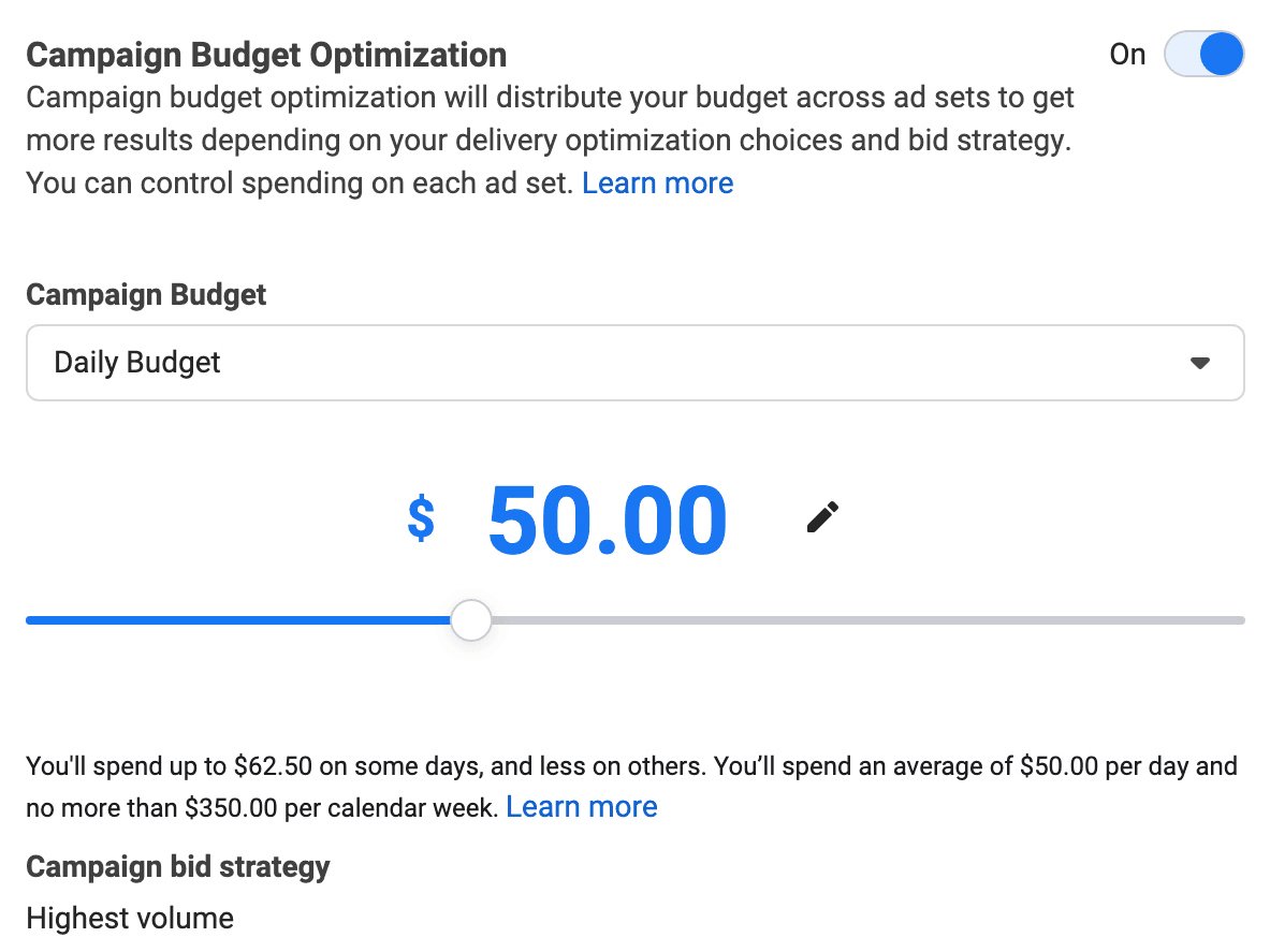 image of Campaign Budget Optimization section in Ads Manager image of Campaign Budget Optimization section in Ads Manager