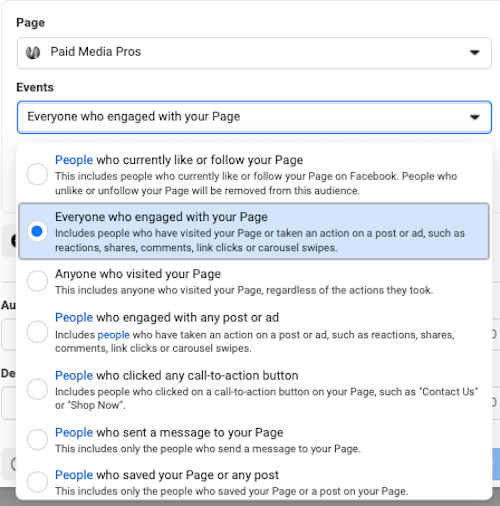 facebook ad optimizations - retargeting options for page engagement facebook ad optimizations - retargeting options for page engagement